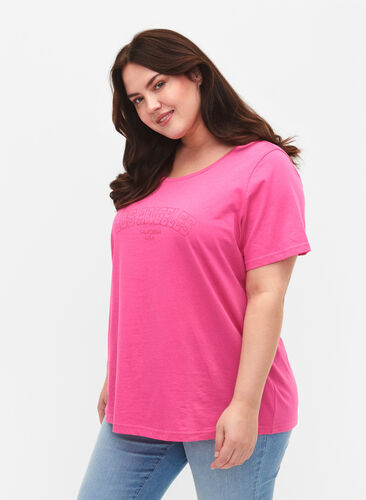 Puuvillainen t-paita tekstiprintillä, Shocking Pink W. LOS, Model image number 0