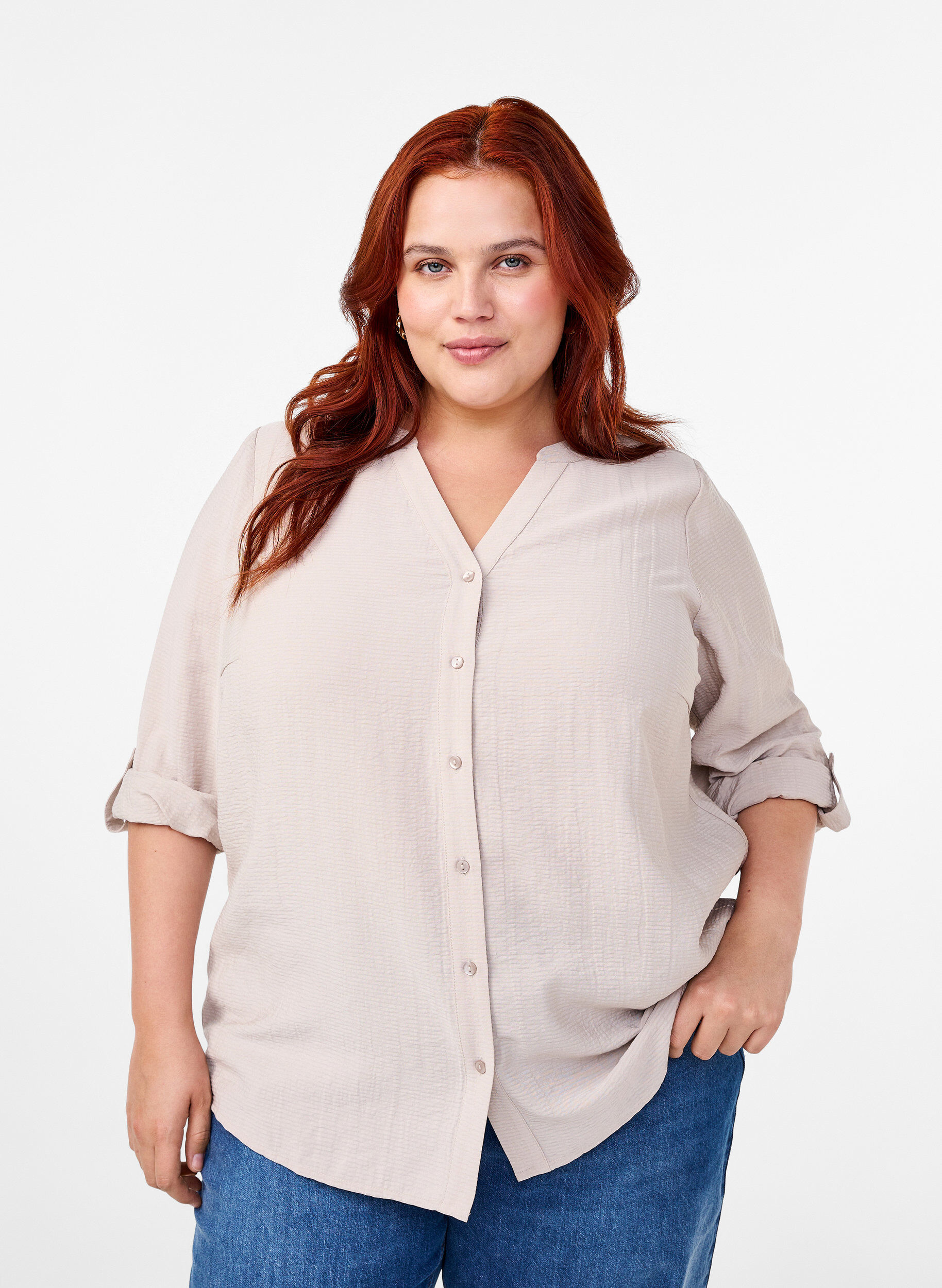 Zizzi Paitapusero viskoosia, &frac34;-mittaiset hihat, Chateau Gray, Model image number 0