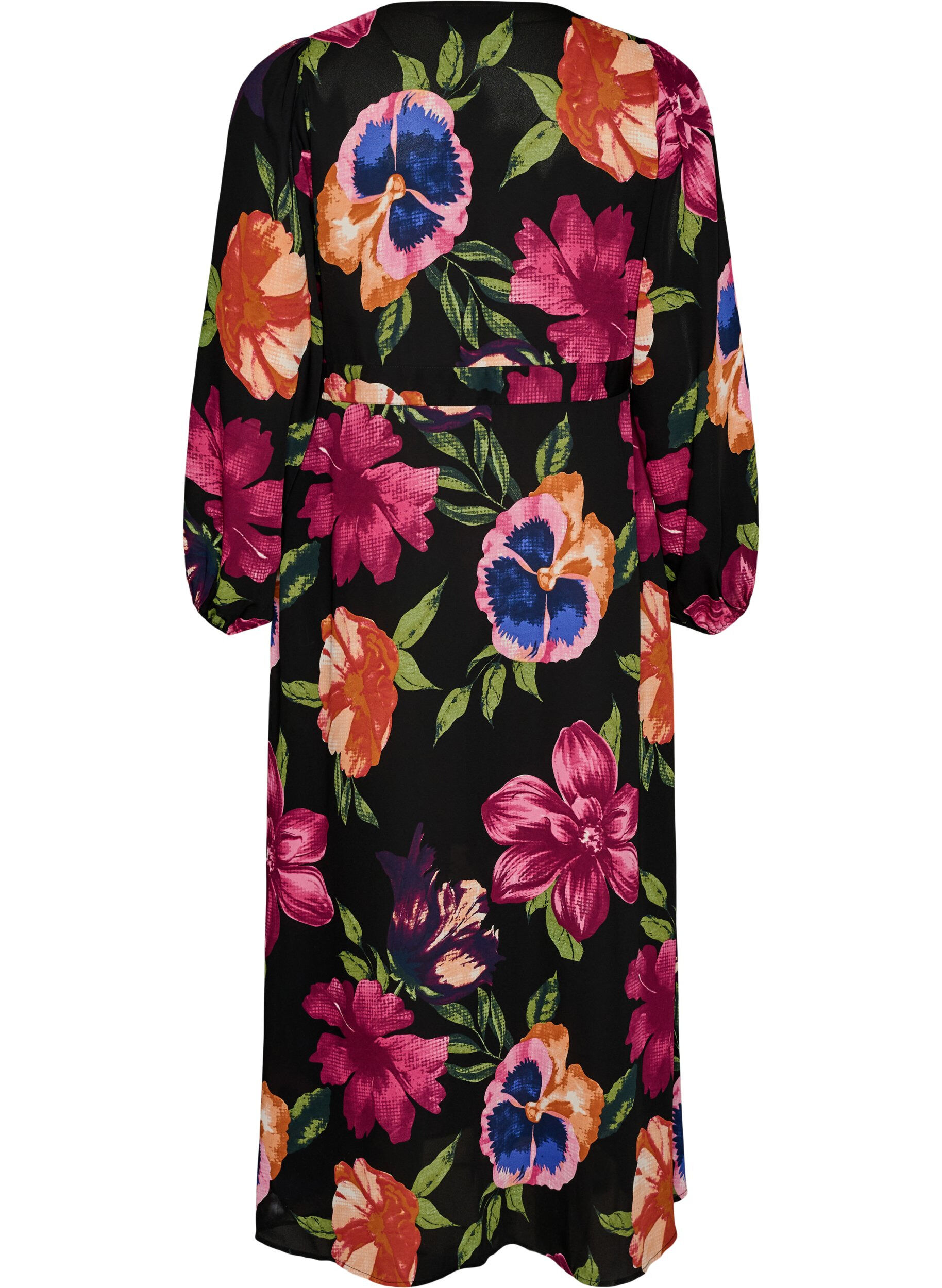 ZizziMaksimekko kietaisup&auml;&auml;ntiell&auml; ja pitkill&auml; hihoilla, Musta, Packshot image number 1