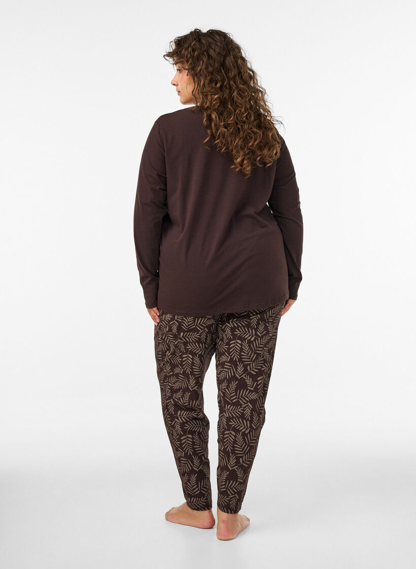 Puuvillaiset pyjamahousut printill&auml;, Ruskea, Model image number 2