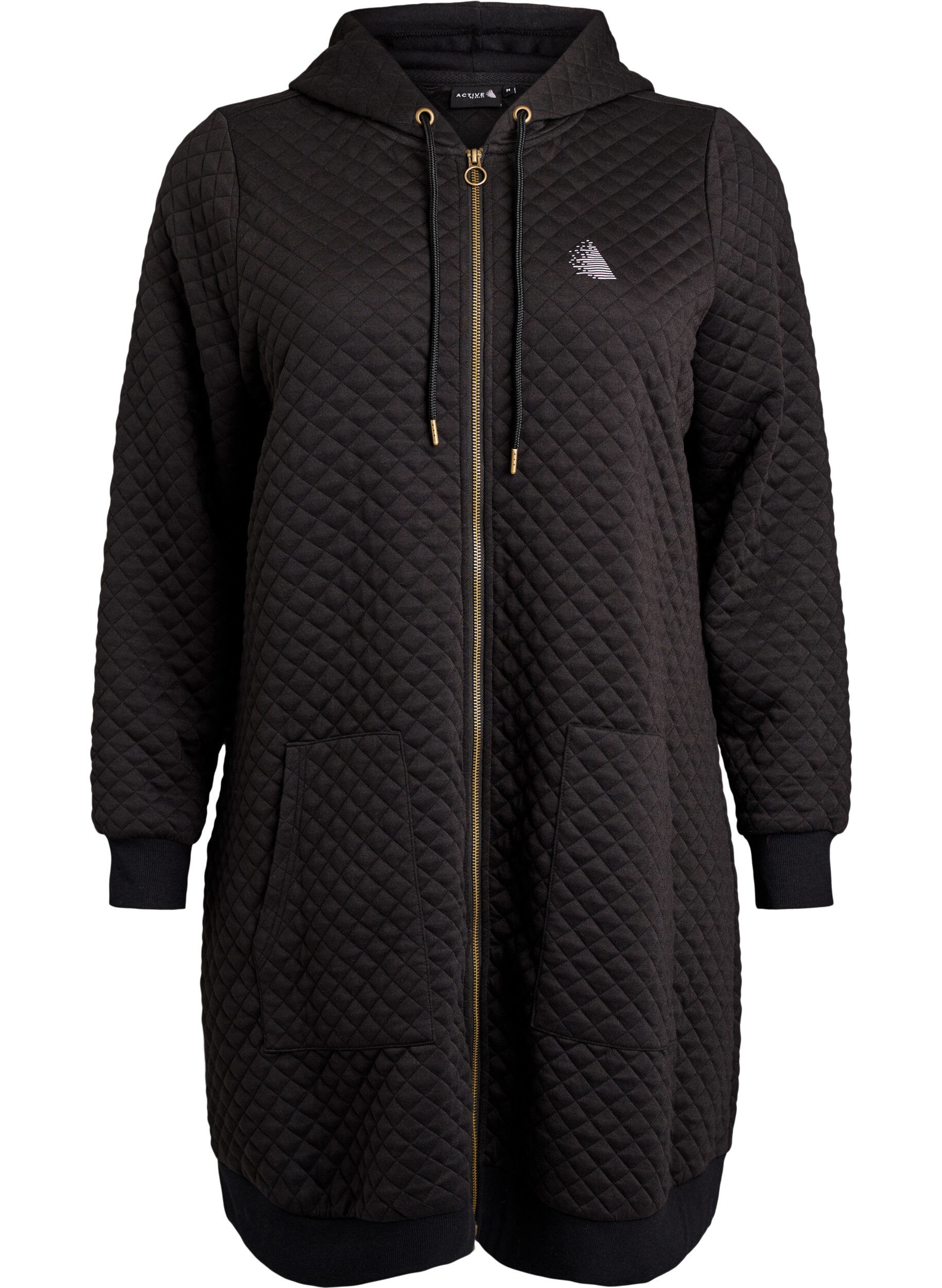 Zizzi Pitk&auml; tikattu vetoketjuhuppari taskuilla, Musta, Packshot image number 0