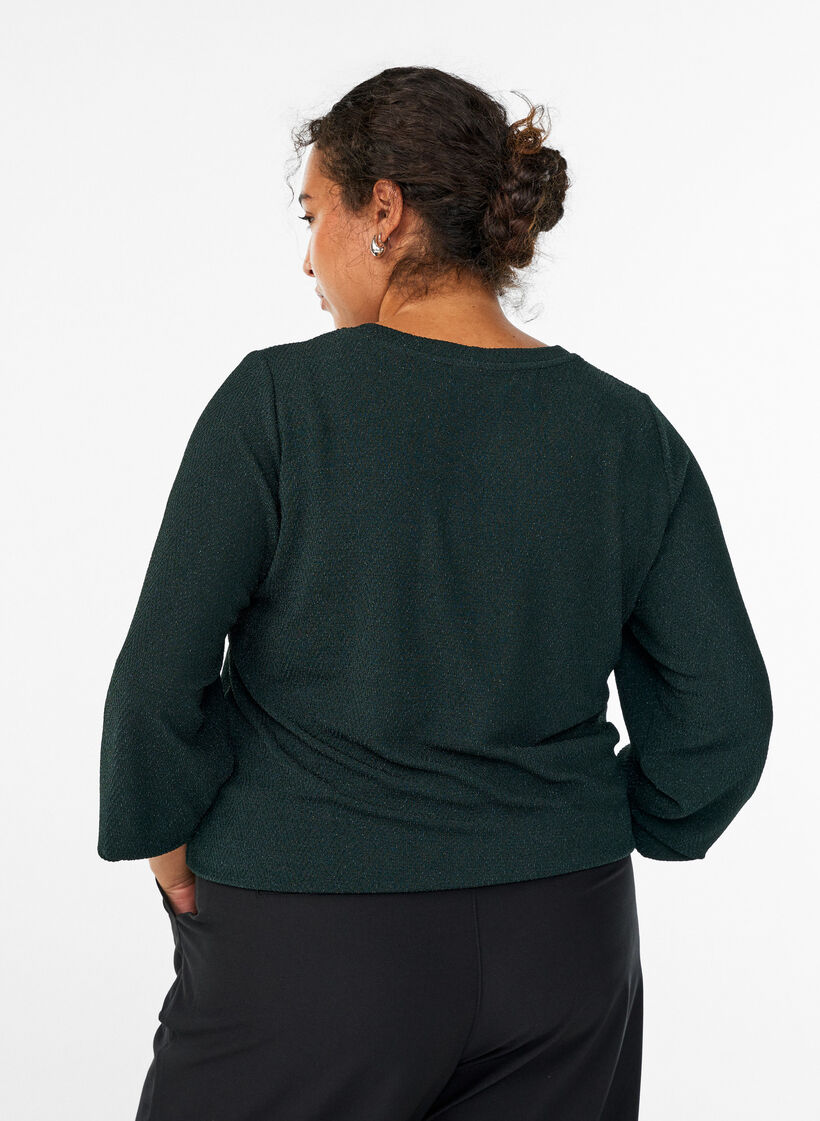Pusero, jossa kalanruotokuvio ja kimallelanka, Vihre&auml;, Model image number 2