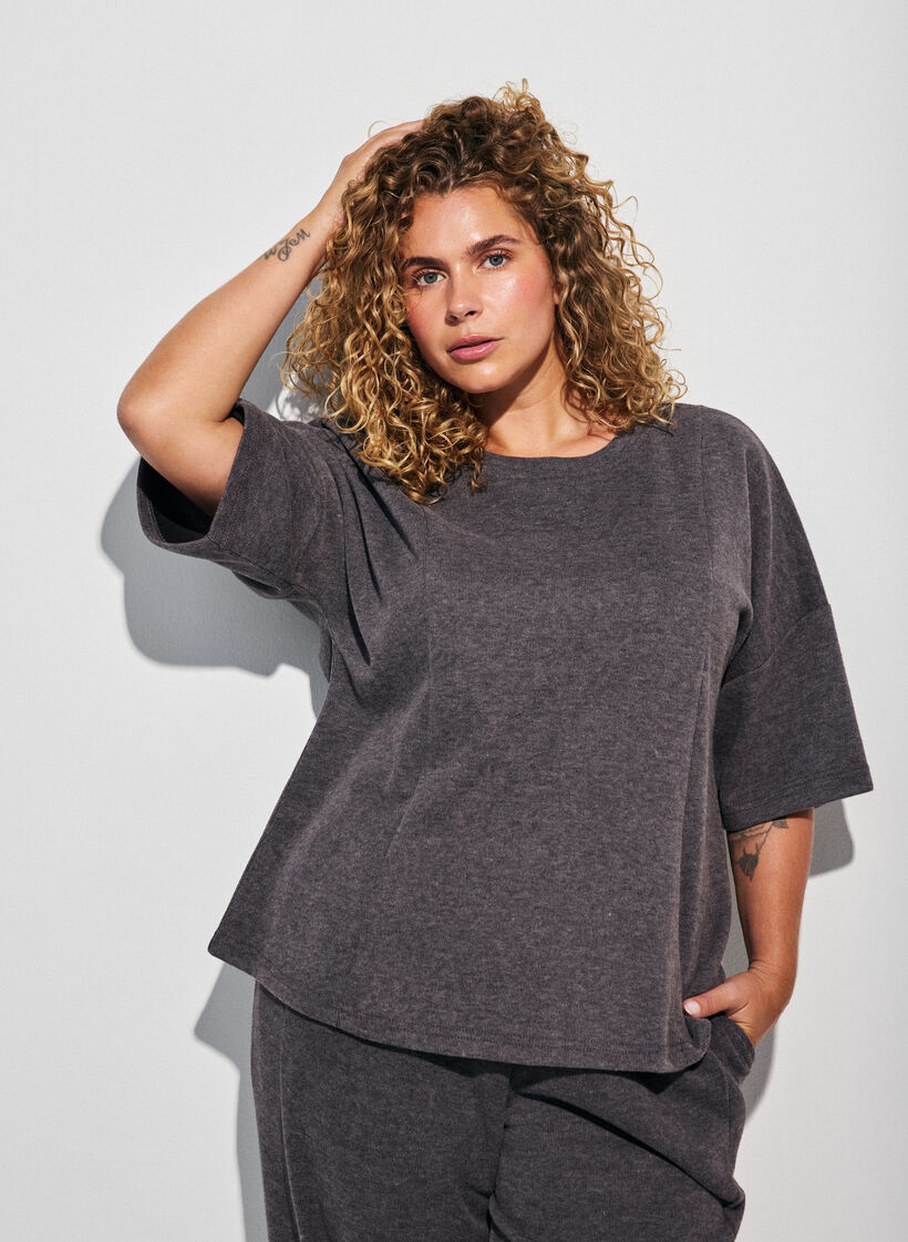 A-linjainen jerseypaita kyyn&auml;rmittaisilla hihoilla, Harmaa, Model image number 0