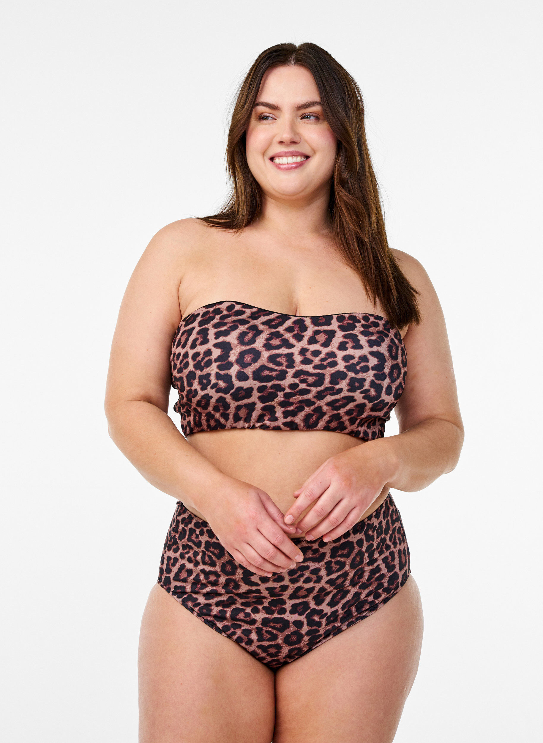 Zizzi Leopardikuvioinen bandeau-bikiniyl&auml;osa, Beige, Model image number 1