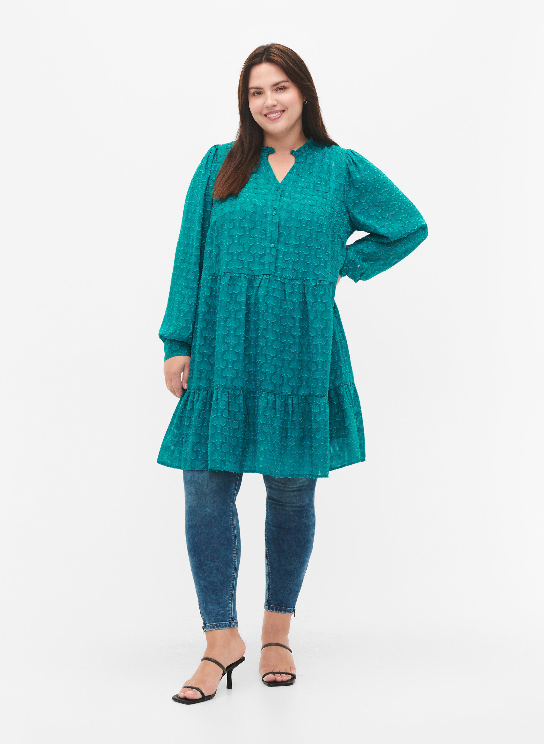 Zizzi Jakardimekko r&ouml;yhel&ouml;kauluksella, Deep Lake, Model image number 2