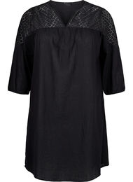 Puuvillan ja pellavan sekoitteesta valmistettu mekko, jossa on virkattuja yksityiskohtia, Black