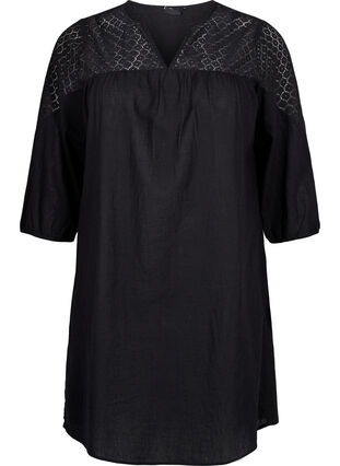 Puuvillan ja pellavan sekoitteesta valmistettu mekko, jossa on virkattuja yksityiskohtia, Black, Packshot image number 0