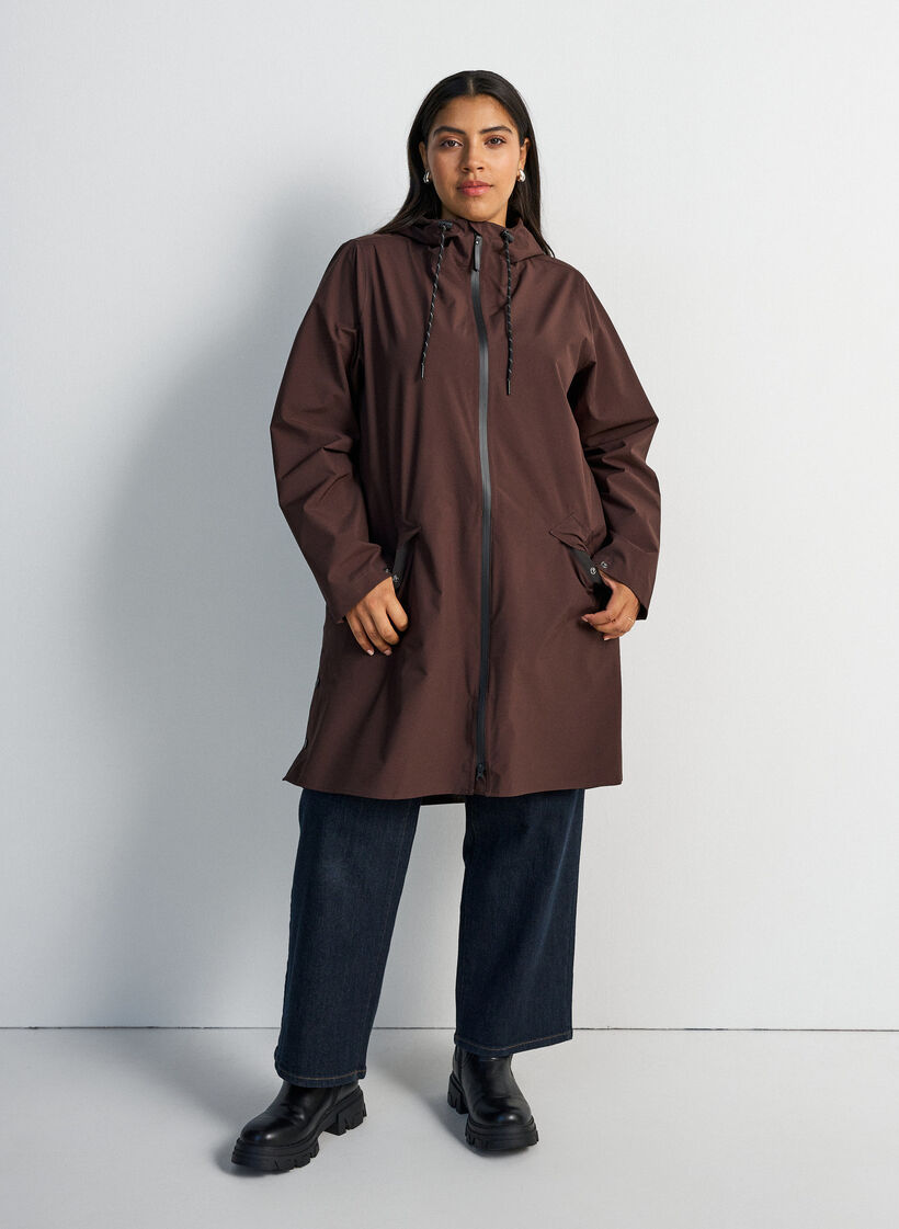 Sadetakki taskuilla ja hupulla, Ruskea, Model image number 1