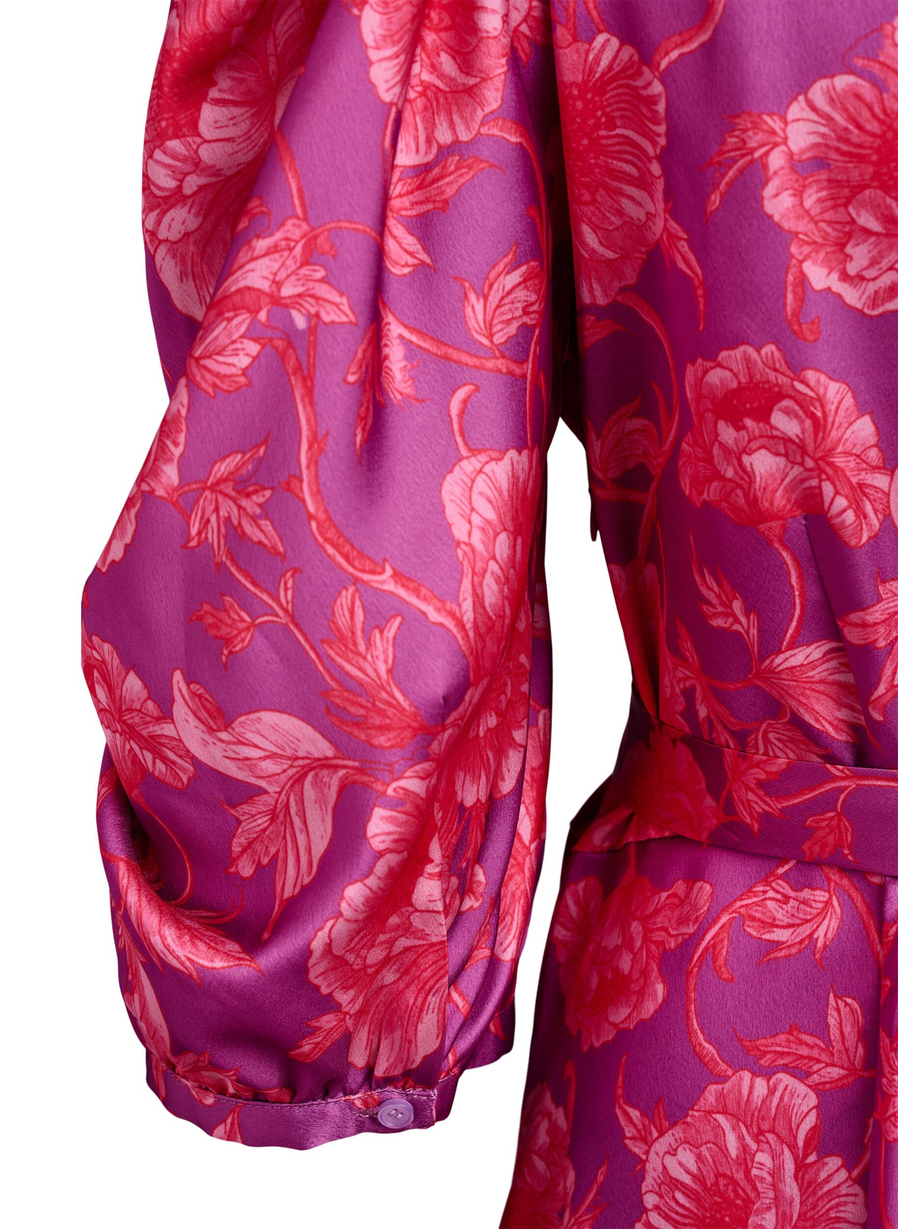 ZizziKukallinen mekko puff-hihoilla ja solmittavalla vy&ouml;ll&auml;, Vaaleanpunainen, Packshot image number 3