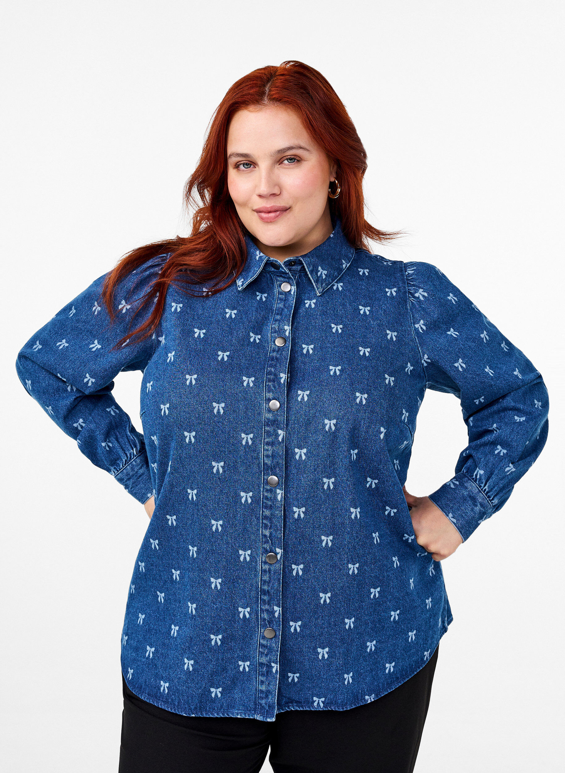 Zizzi Farkkupaita rusetilla, Denim Blue W. Wh.Bow, Model image number 0