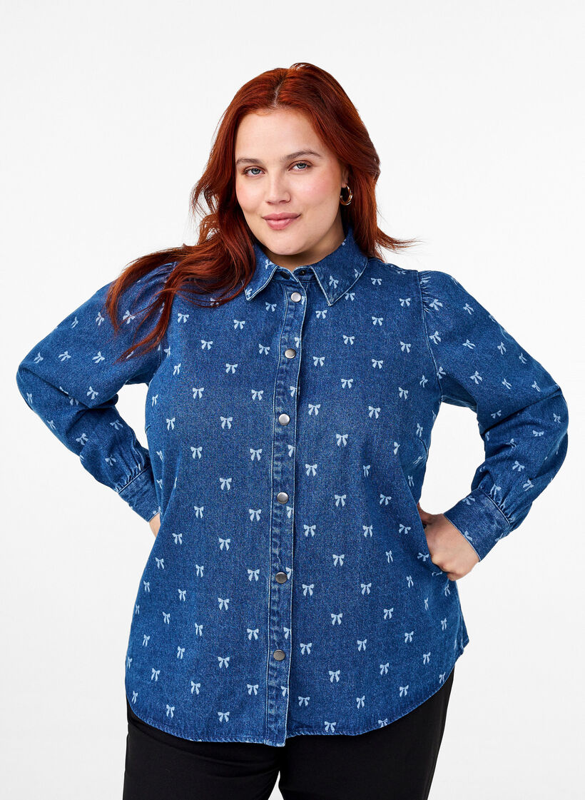 Farkkupaita sydämillä, Denim Blue W. Wh.Bow, Model image number 0
