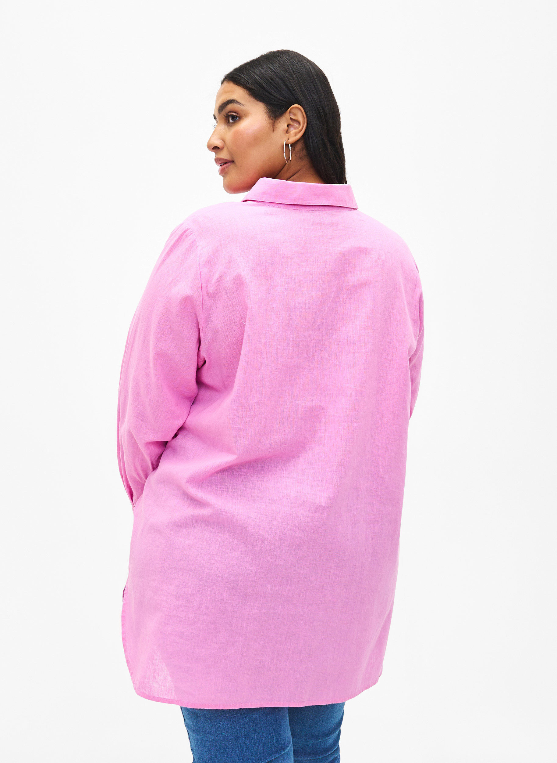 Zizzi Pitk&auml; paita pellavasta ja puuvillasta, Rosebloom, Model image number 1