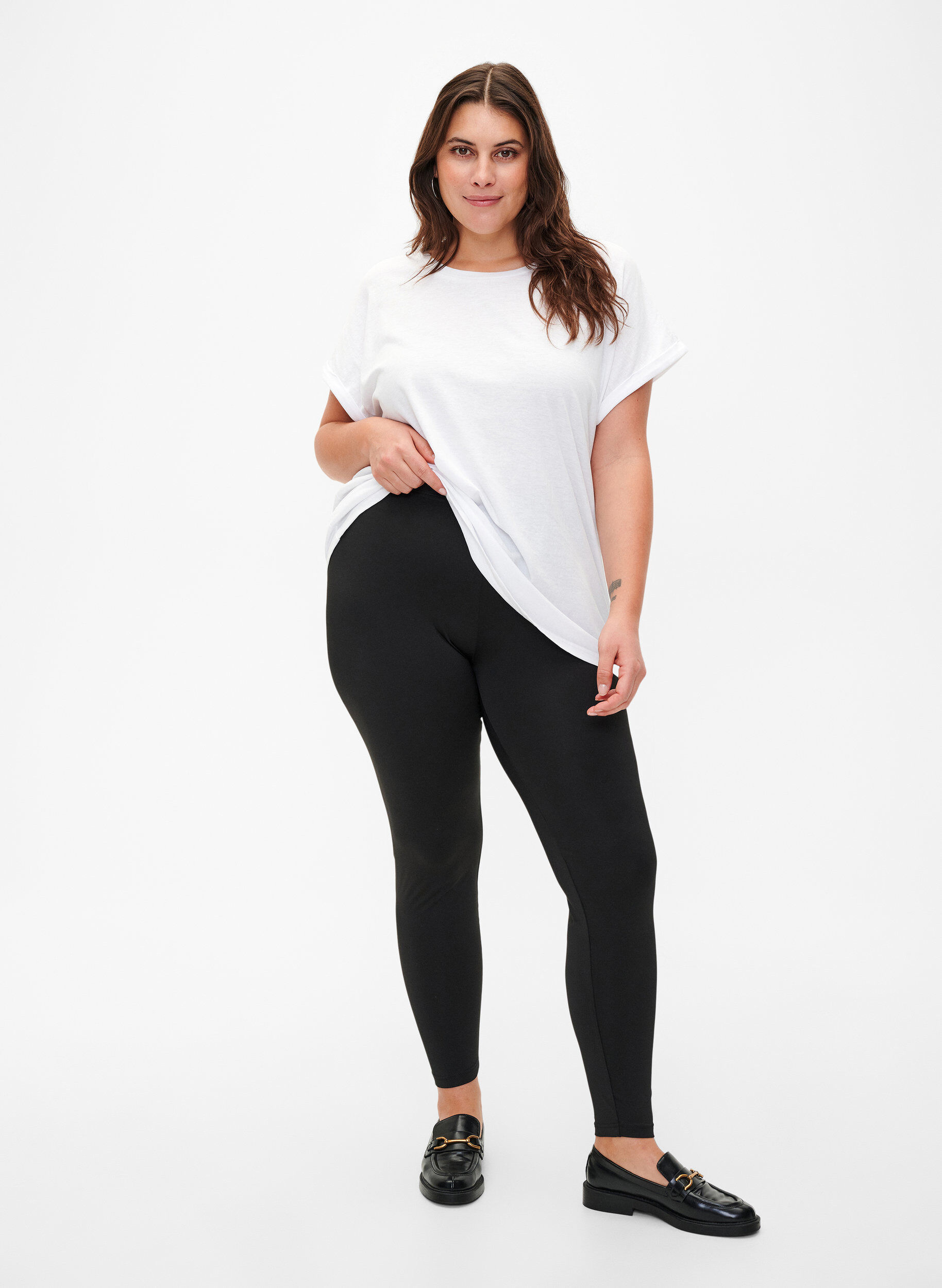 Zizzi 2-pack basic -leggingsit, Musta, Model image number 1