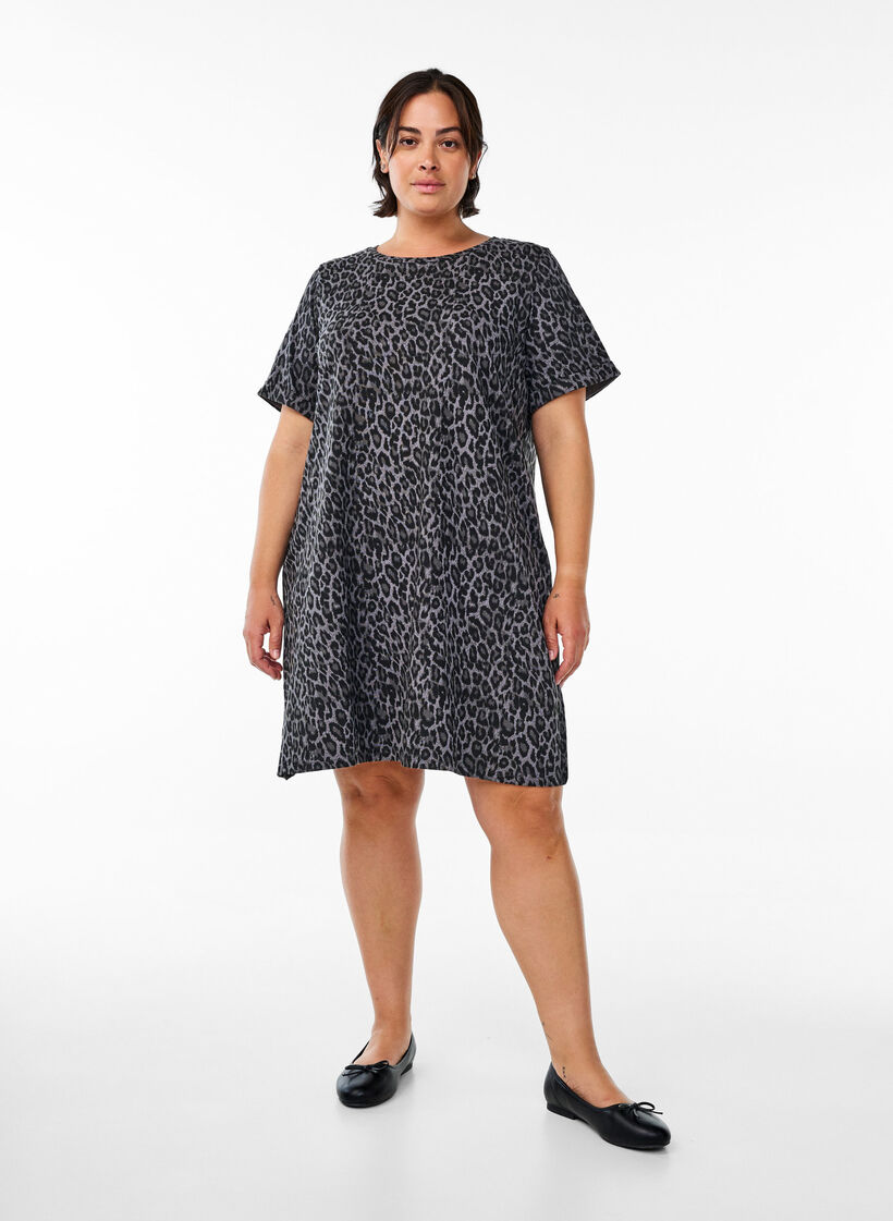 Lyhyt T-paitamekko puuvillatrikoosta, Harmaa, Model image number 1