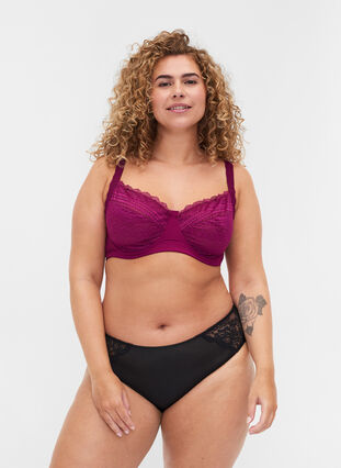 Emma rintaliivit pitsillä ja kaarituella, Magenta purple, Model image number 2