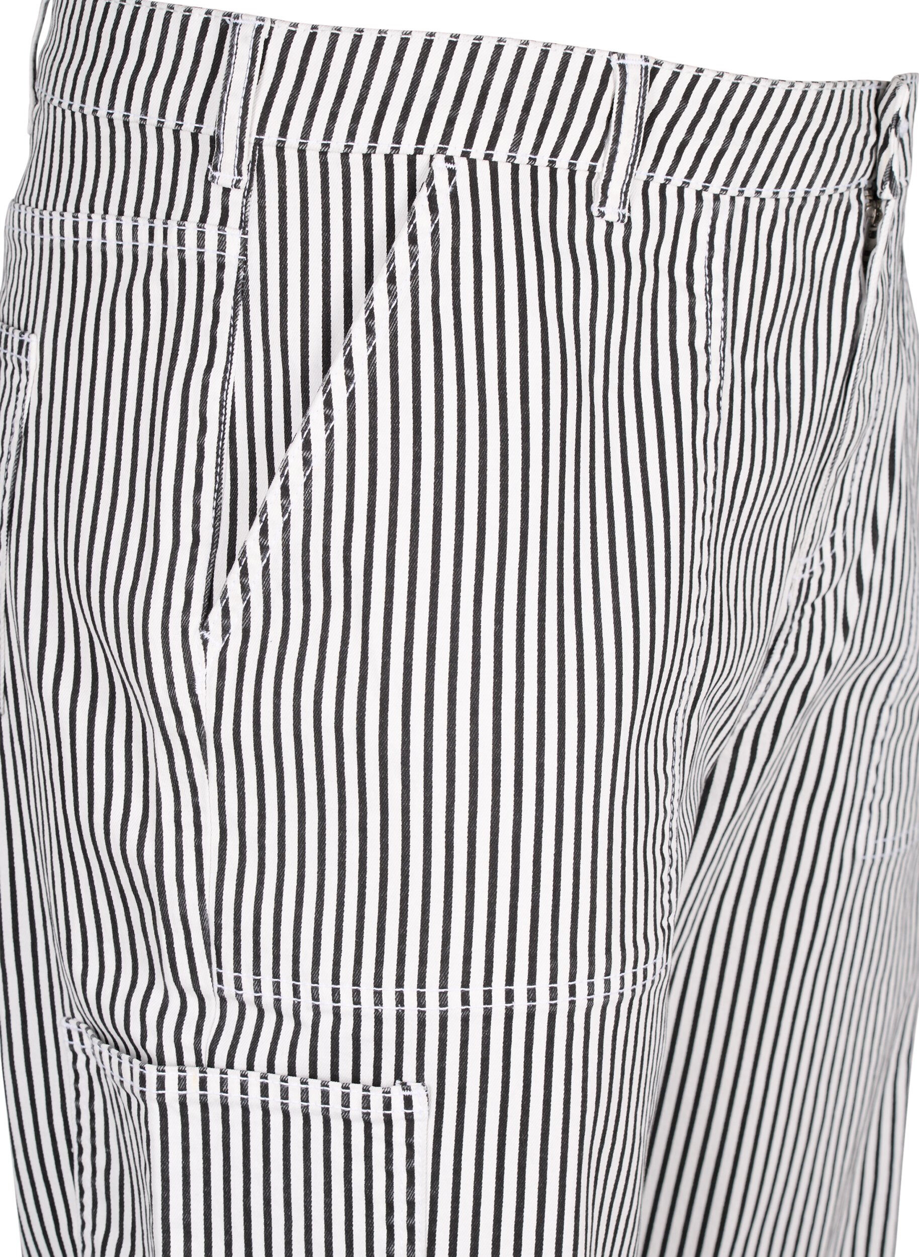 Zizzi Suoralahkeiset raidalliset cargofarkut, Black White Stripe, Packshot image number 2