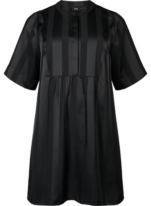 Raidallinen A-linjainen mekko, jossa on 1/2 -hihat, Black, Packshot image number 0