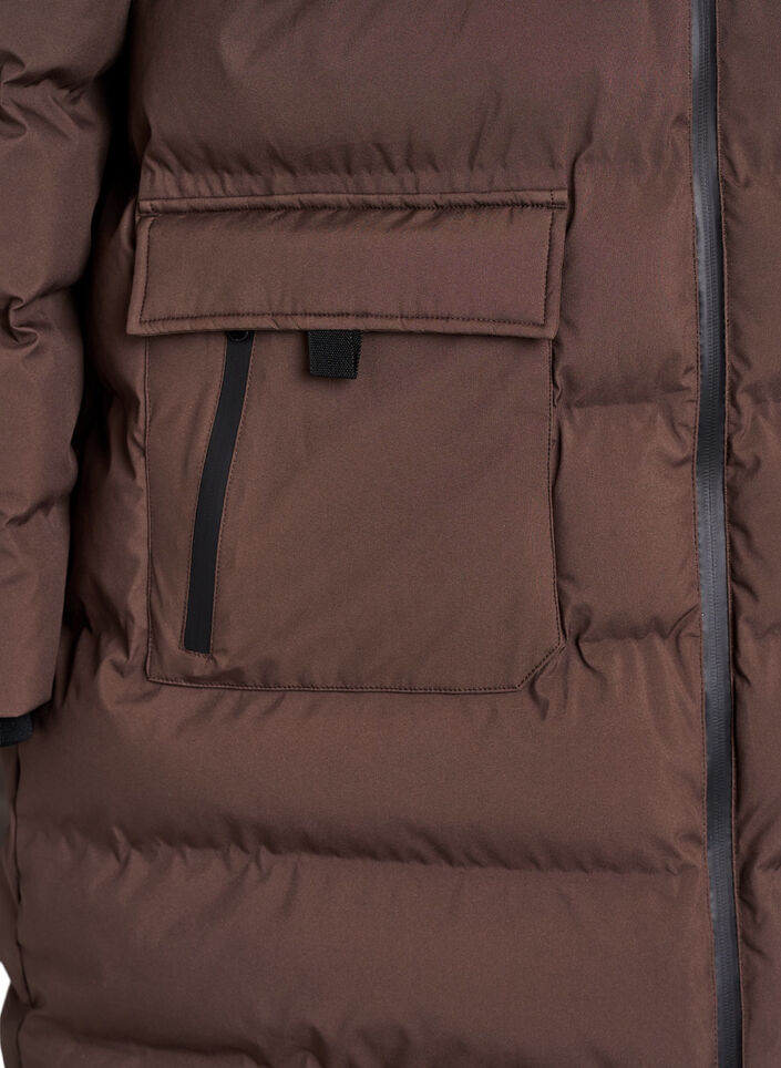 Puffer-takki hupulla ja taskuilla, Ruskea, Packshot image number 3