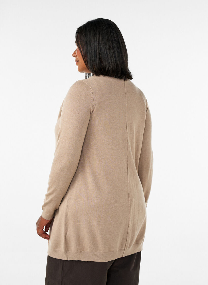 Pitk&auml; neuletakki viskoosisekoitteesta, Beige, Model image number 2