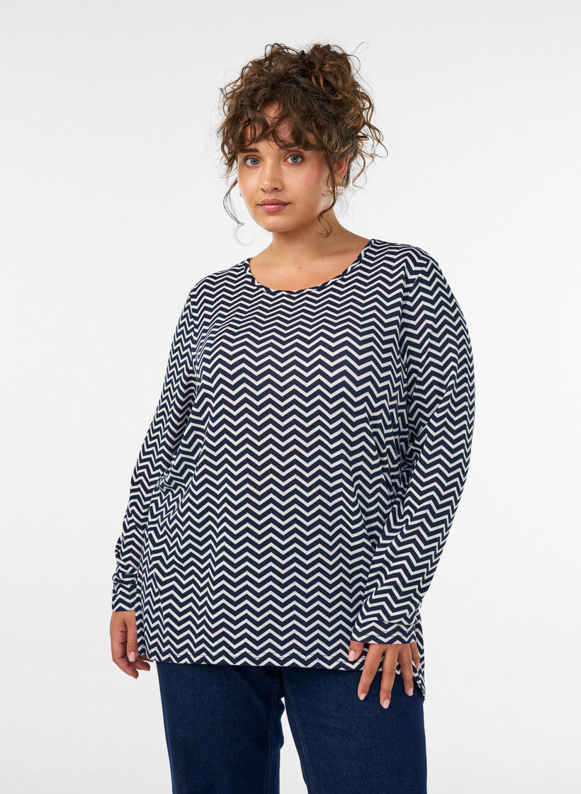 Pitk&auml;hihainen kuviollinen pusero, Sininen, Model image number 0