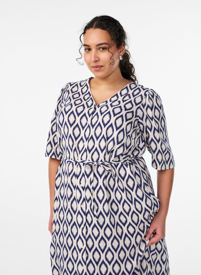 Midimekko printill&auml; ja solmittavalla vy&ouml;ll&auml;, Vanilja, Model image number 2