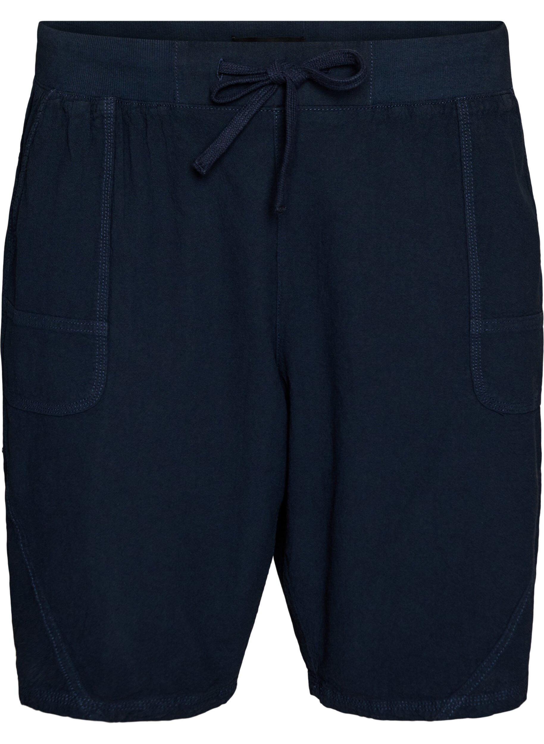 Zizzi V&auml;lj&auml;t puuvillashortsit taskuilla, Sininen, Packshot image number 0