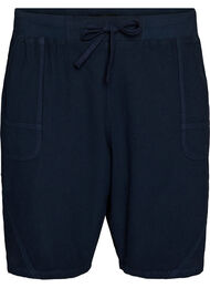 V&auml;lj&auml;t puuvillashortsit taskuilla, Sininen