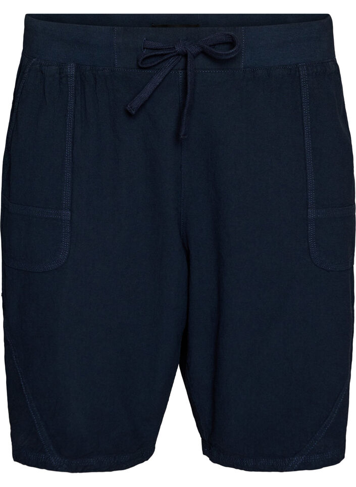 V&auml;lj&auml;t puuvillashortsit taskuilla, Sininen, Packshot image number 0