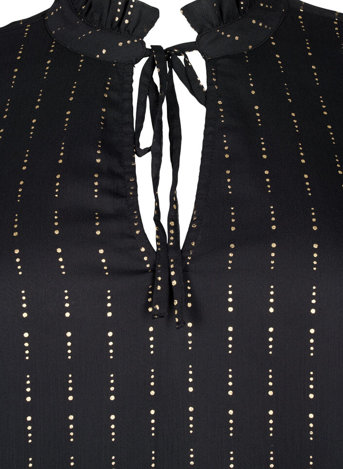 Kuvioitu sifonkipusero nauhoilla, Black, Packshot image number 2