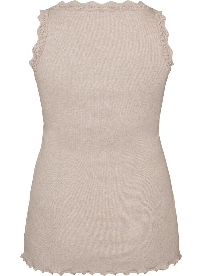 Ribattu toppi pitsireunuksella, Beige, Packshot image number 1