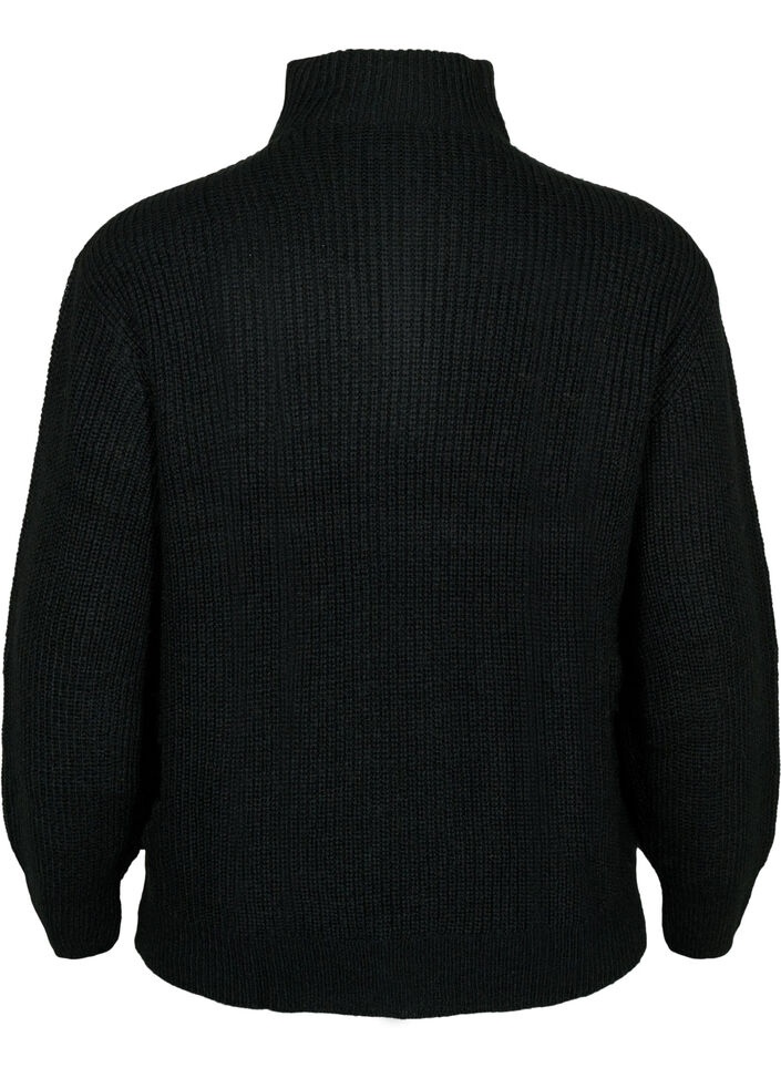 FLASH - Neulepusero, jossa korkea kaulus ja vetoketju, Musta, Packshot image number 1