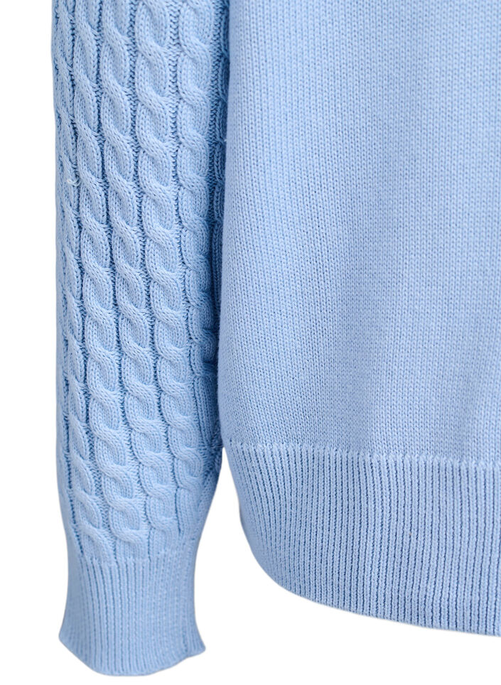 Palmikkoneuleinen neuletakki kultaisilla napeilla, Sininen, Packshot image number 3