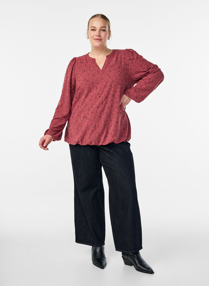 Pitkähihainen pusero kukkakirjailulla, Vaaleanpunainen, Model image number 1