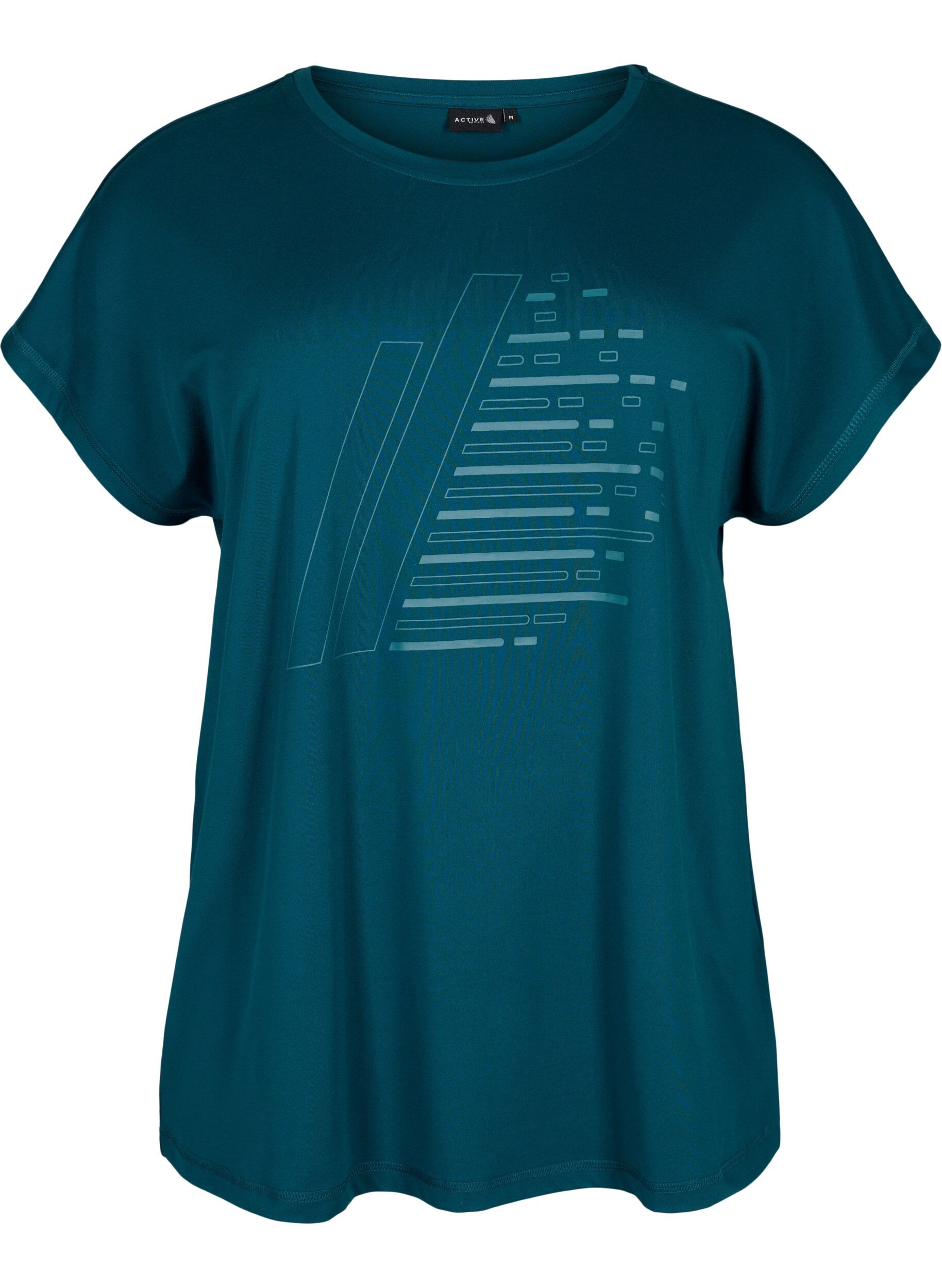 Zizzi Lyhythihainen t-paita treeniin kuosilla, Deep Teal/Pacific, Packshot image number 0