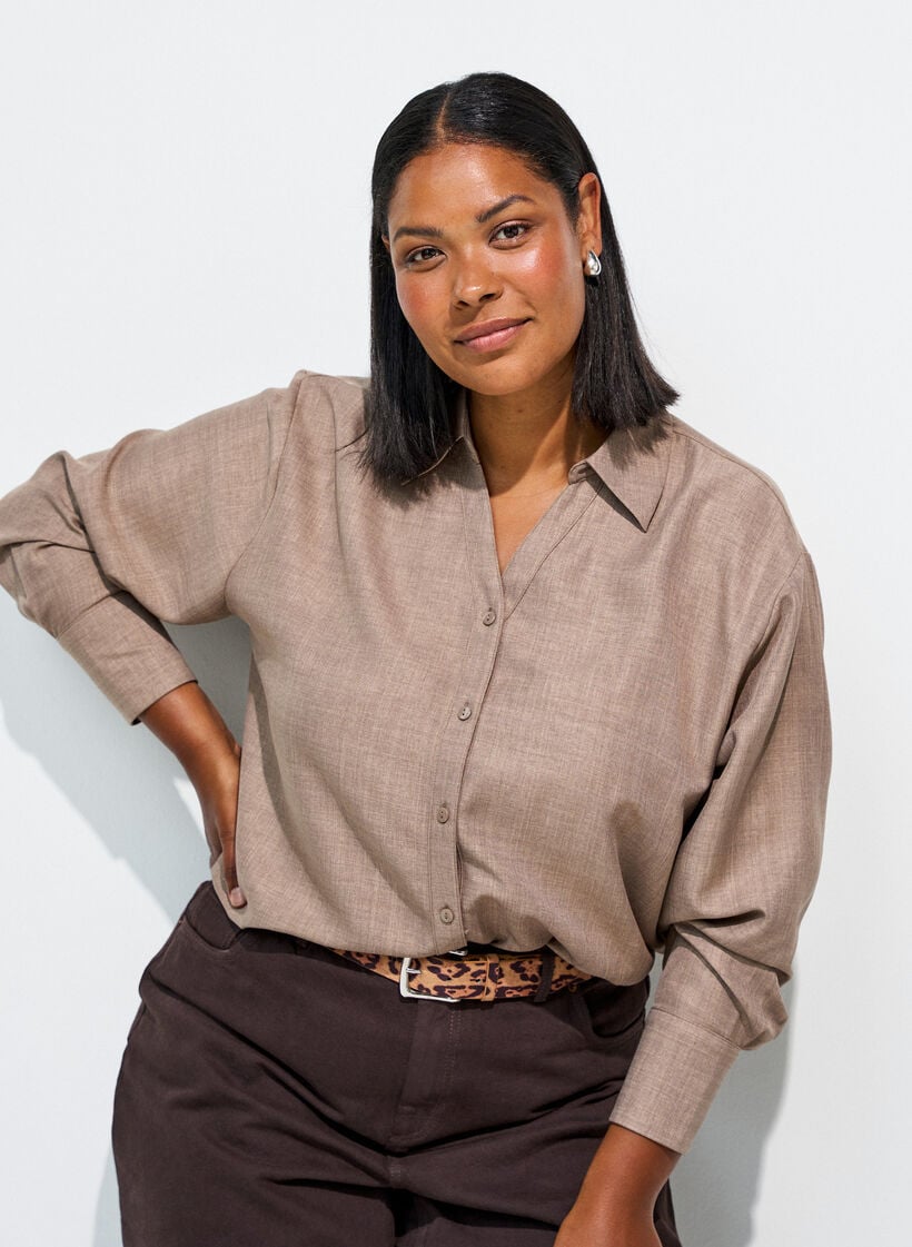 Rento paita V-p&auml;&auml;ntiell&auml;, Ruskea, Model image number 0