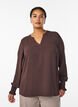 Pusero smock-kalvosimilla ja v-p&auml;&auml;ntiell&auml;, Ruskea, Model image number 0