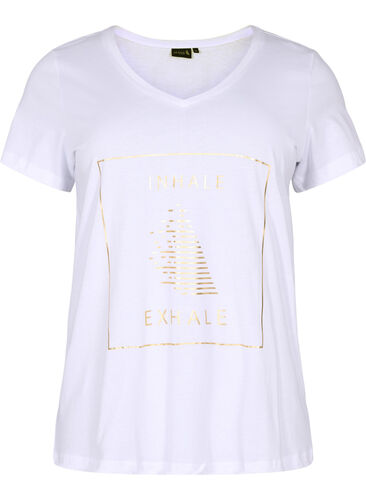 Puuvillainen t-paita treeniin painatuksella, White w. inhale logo, Packshot image number 0