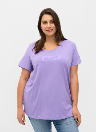 Lyhythihainen puuvillainen t-paita printillä , Paisley Purple TEXT, Model image number 0