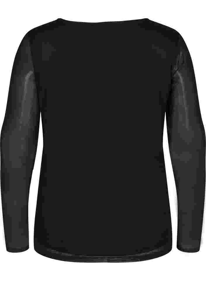 Tyköistuva pusero mesh-kankaalla ja v-pääntiellä, Black, Packshot image number 1