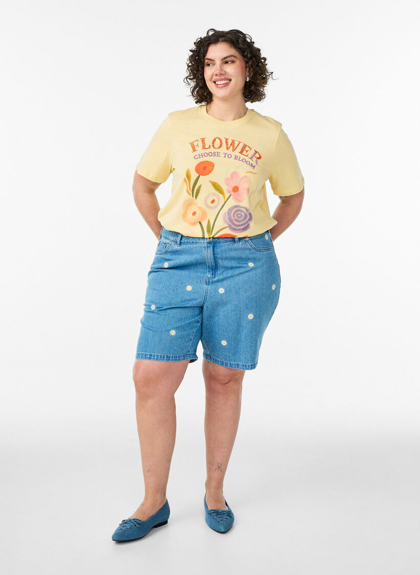 Puuvillainen T-paita printill&auml;, Keltainen, Model image number 1