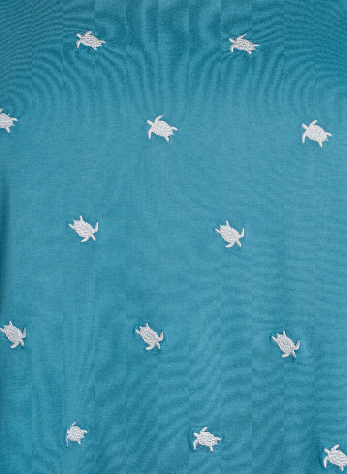 Luomupuuvillainen T-paita kirjailuilla kuvioilla, Sininen, Packshot image number 2