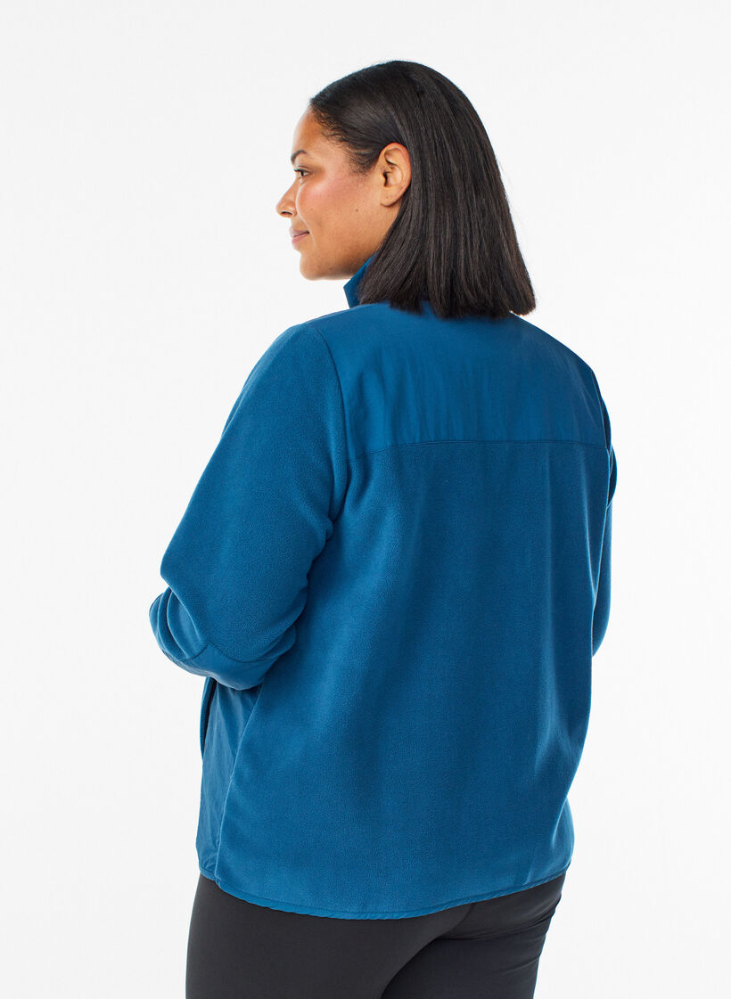 Fleece-takki korkealla kauluksella ja taskuilla, Sininen, Model image number 2