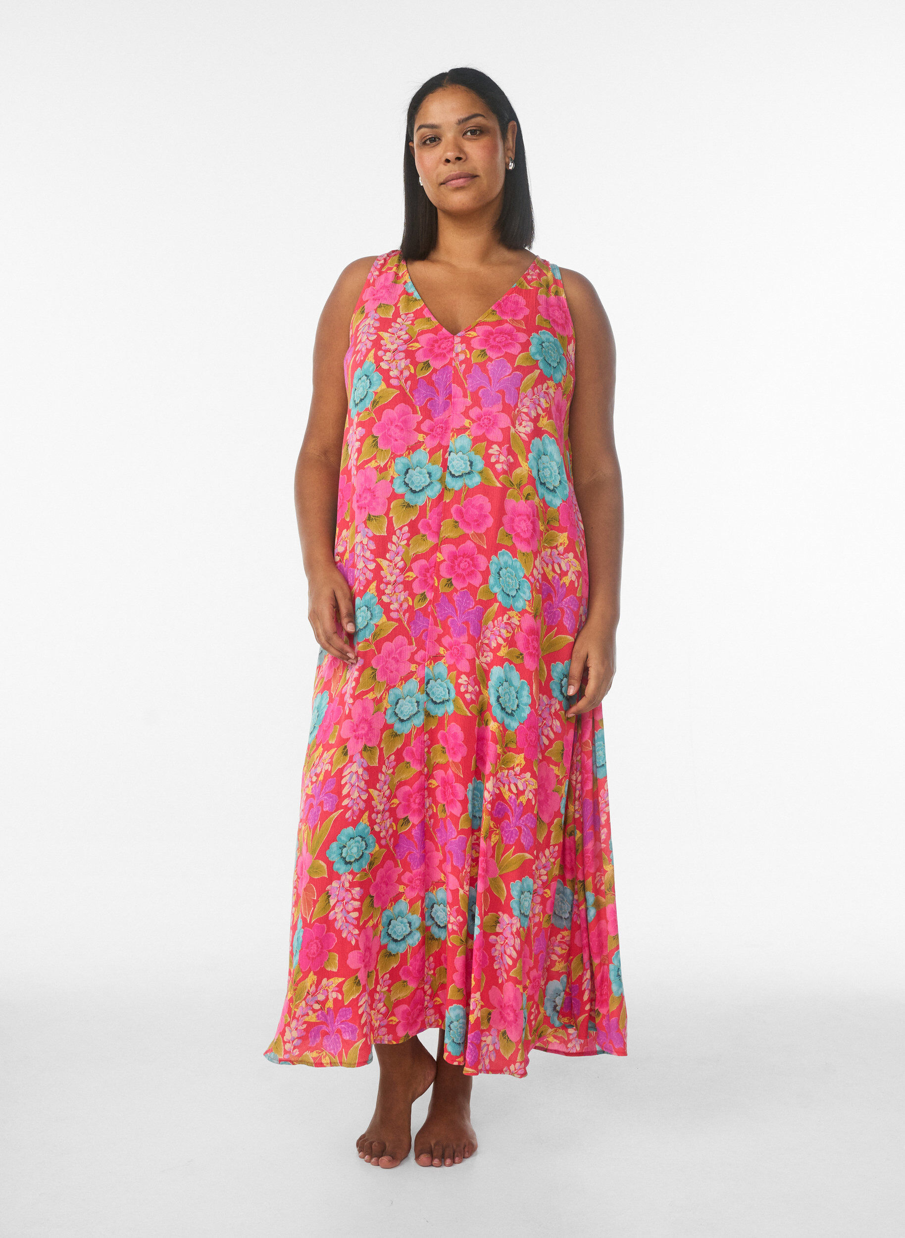 Zizzi Hihaton A-linjainen maksimekko V-p&auml;&auml;ntiell&auml;, Punainen, Model image number 0