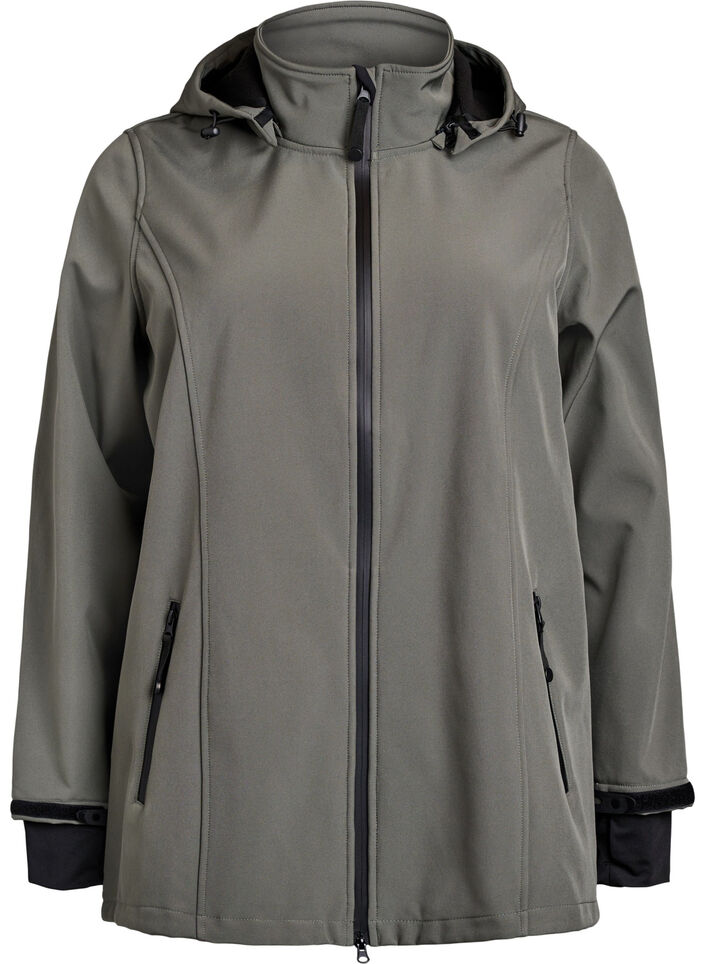 Lyhyt softshell-takki irrotettavalla hupulla, Harmaa, Packshot image number 0