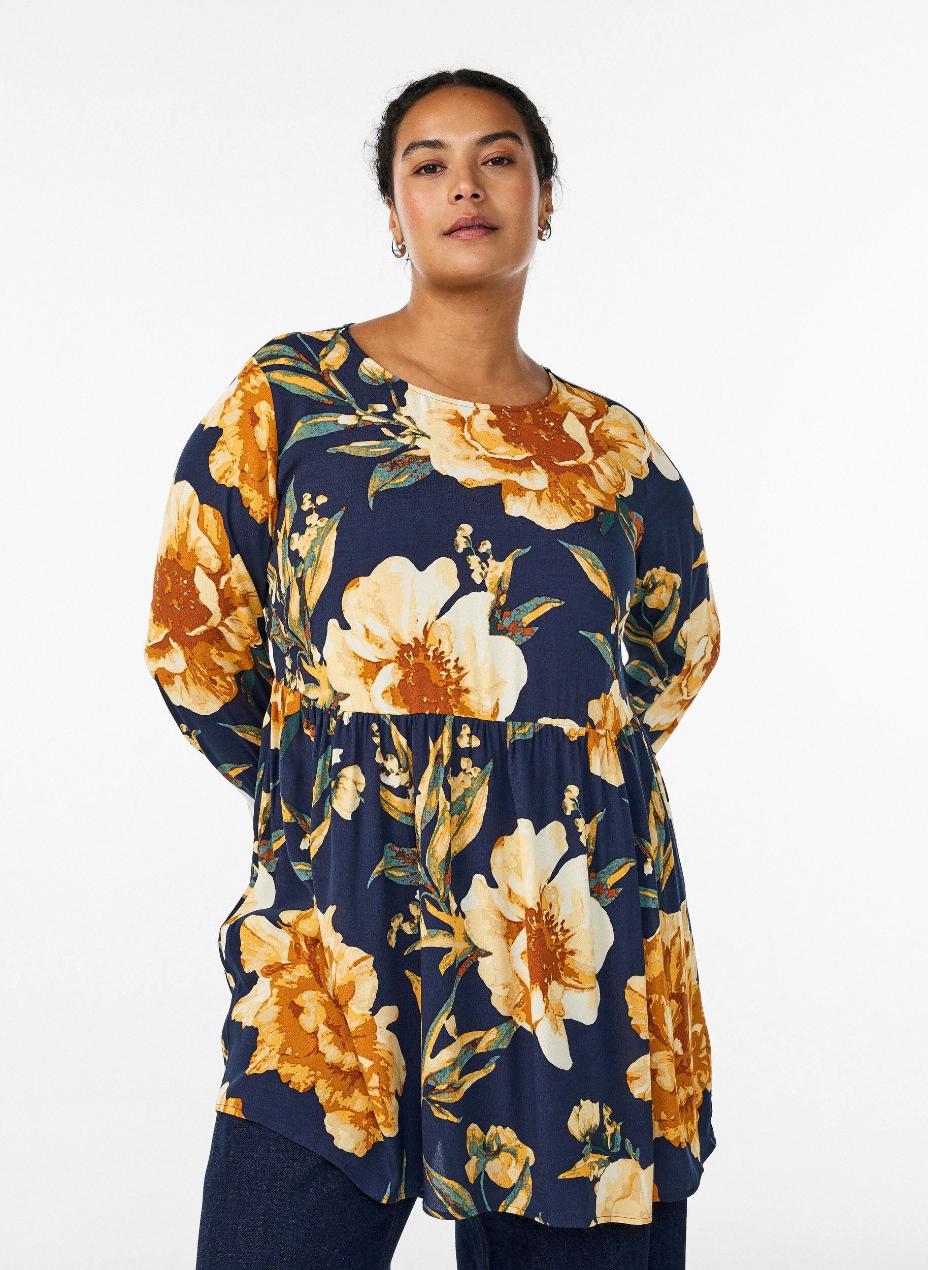 Zizzi Pitk&auml;hihainen tunika sauman yksityiskohdalla, Sininen, Model image number 0