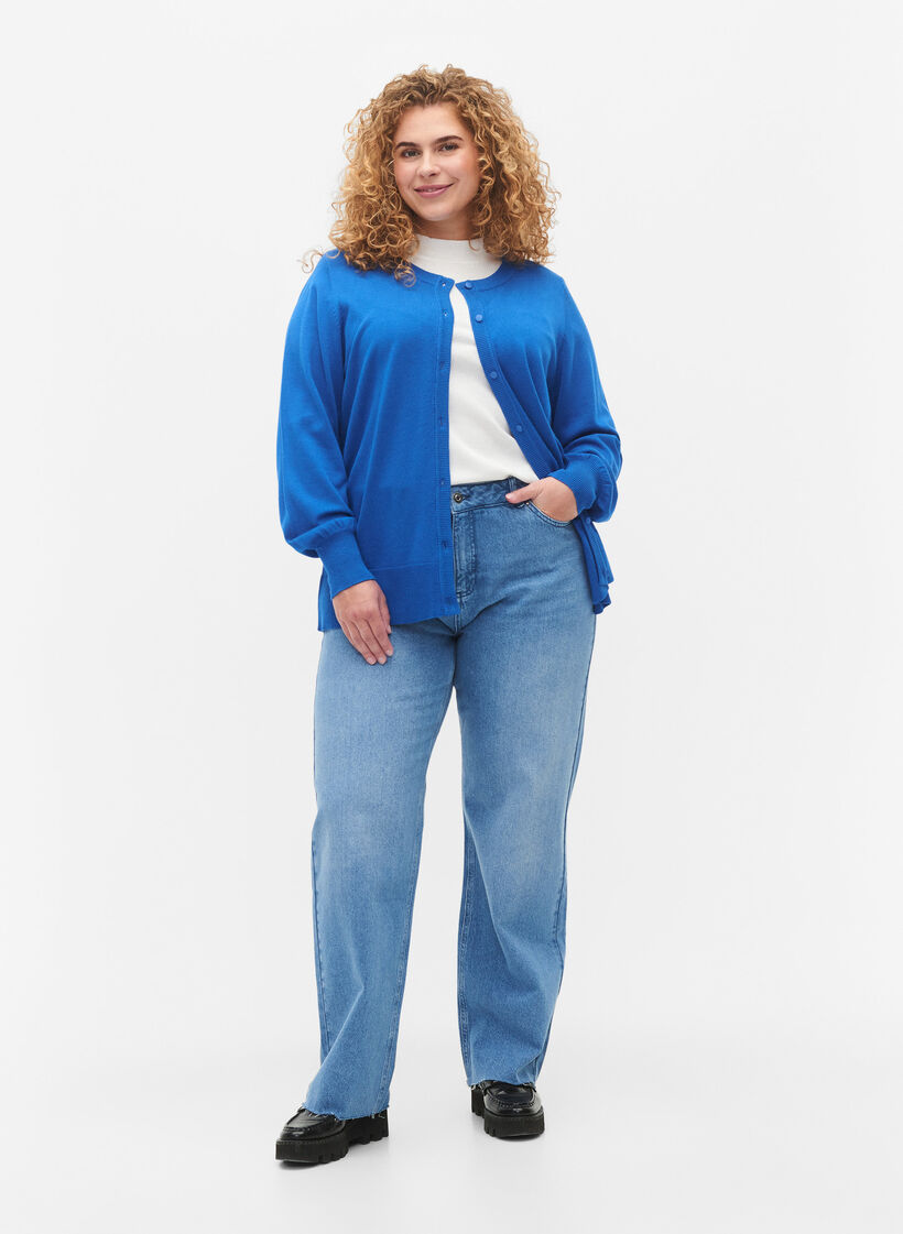 Viskoosista neulottu neuletakki napeilla, Princess Blue, Model image number 2