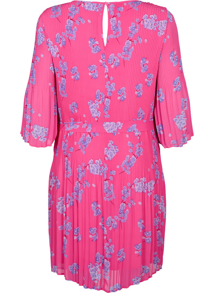 Pliseerattu mekko nauhalla, Beetroot Purple AOP, Packshot image number 1