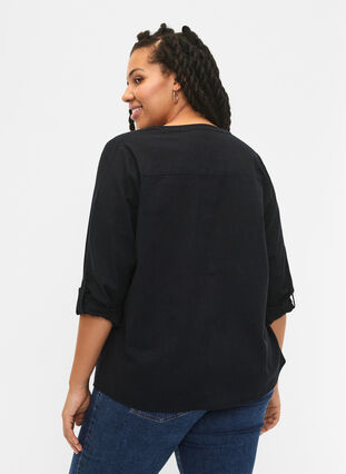 Puuvillainen paitapusero V-kaula-aukolla, Black, Model image number 1
