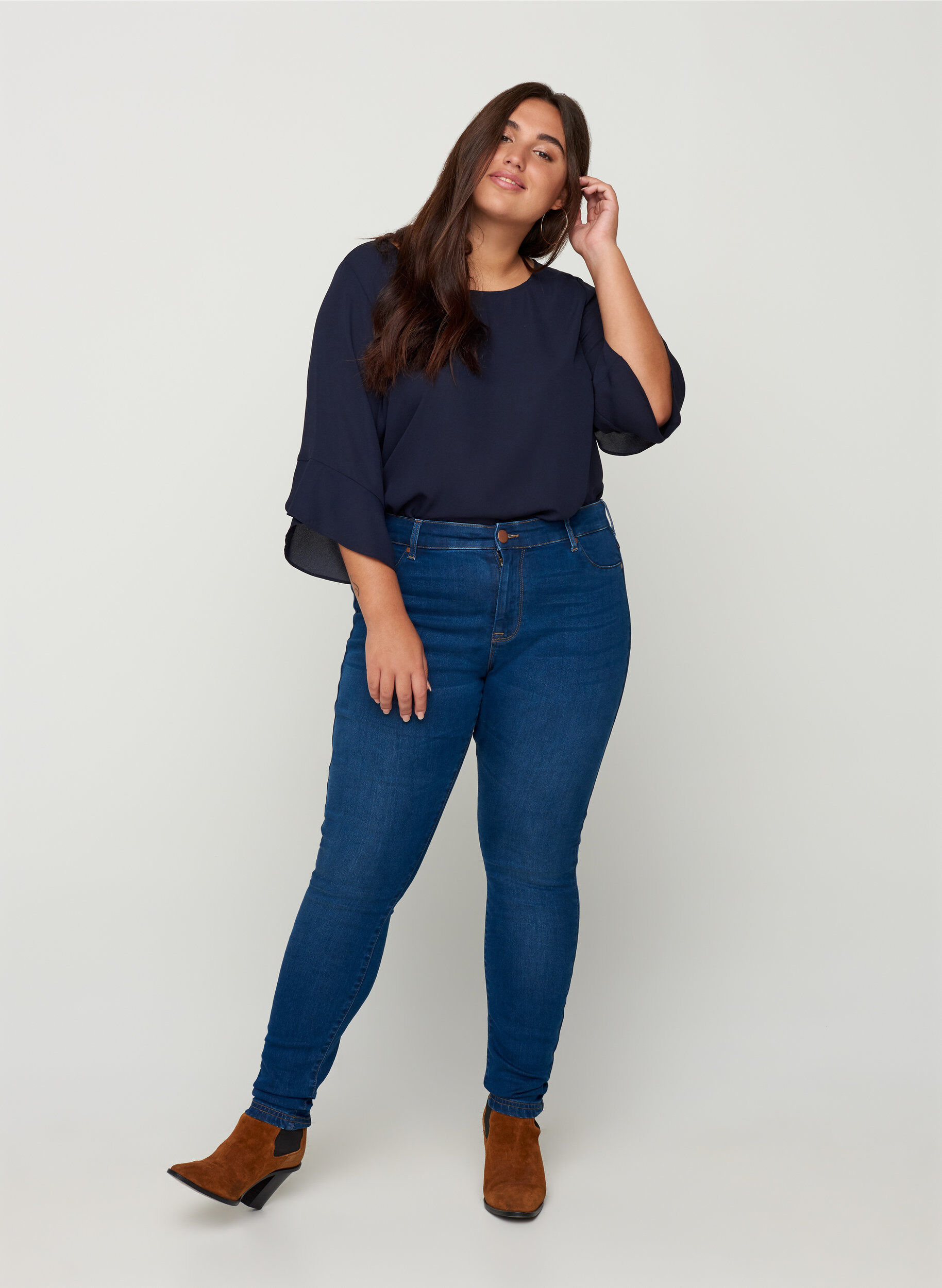 Zizzi Jegginsit puuvillasekoitteesta, Blue denim, Model image number 3
