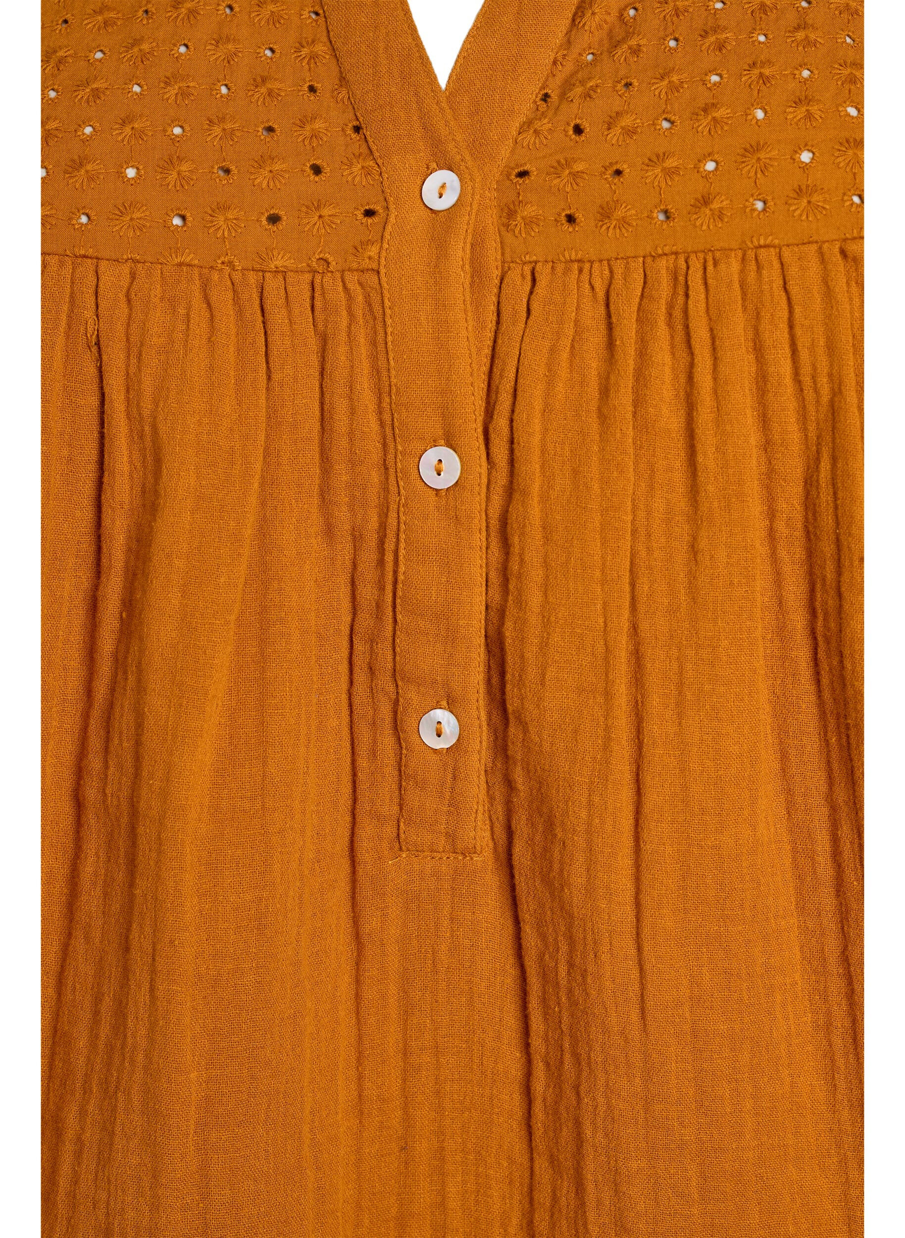 ZizziPaita puuvillamusliinissa, jossa broderie anglaise -kirjailu, Oranssi, Packshot image number 2